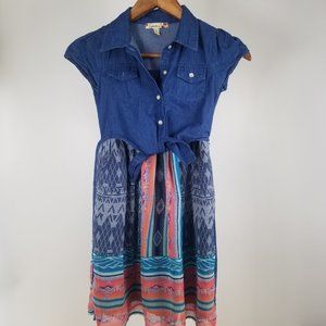 🌵 Speechless Aztec Denim Tie up Boho Dress